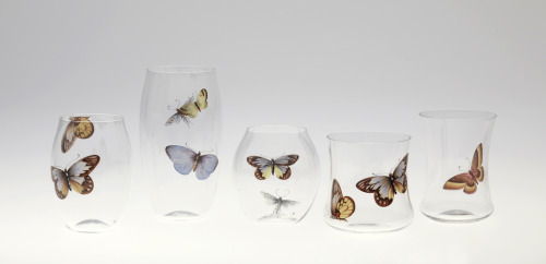 design-is-fine:Ted Muehling, glass work, 2007. Mouth-blown crystal glasses with painted butterfly. J