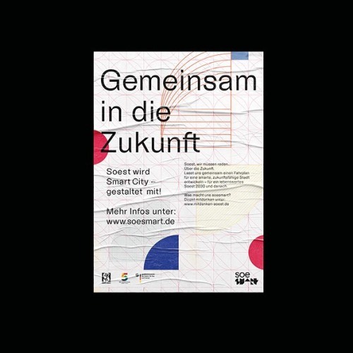 Poster design for soesmart, smart city Soest, incorporating the different colours that stand for spe