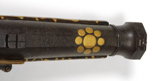 Edo Period Japanese Matchlock PistolDecorated with gold and silver with lacquered wood.