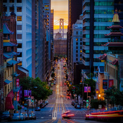 citylandscapes:  San Francisco, California, USA: “Sunrise Over California Street” photographed by Rob Ray. 