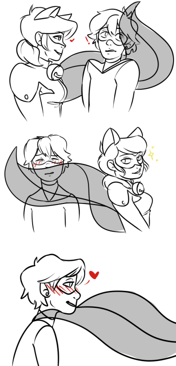 luckycharmer: ok hear me out: kwami-swap au but Marinette/Chat has a scarf-tail instead of a belt p