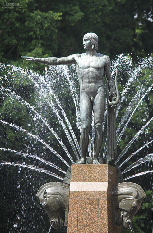 honorthegods:  Apollo in the Archibald Fountain by   François-Léon Sicard, 1932.    Sydney, Australia. Photograph by Steve Doig, 2013.   Today,  you are invited to join with people all around the world in making a libation to Apollon/Apollo.  