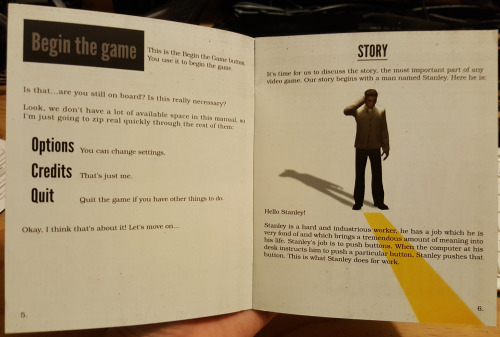 petridishee:The Stanley Parable IndieBox (2 / 3)Here’s the first half of the instruction manua