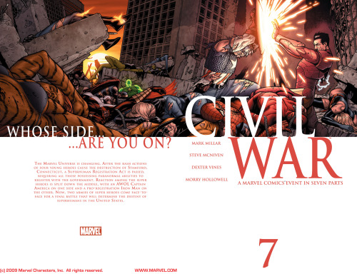 thebendisageofcomics:  Civil War by Steve McNiven, Dexter Vines and Morry Hollowell. 