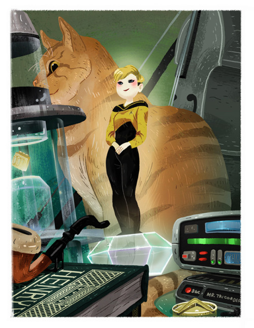 terribletriplefeatures:Tasha Yar on Data’s Desk by Keiko Murayama>Spot isn’t trying to bat the ho