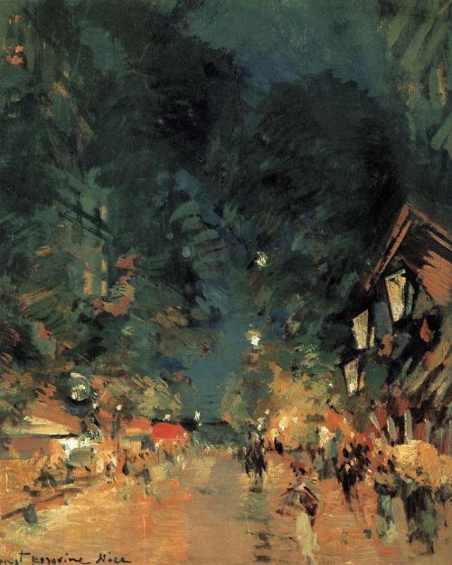 konstantin-korovin:Nice.Street at night, 1909, Konstantin Korovin