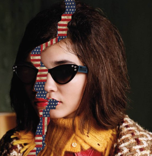 American Girl. (Rowan Blanchard for Miu Miu x American Flag vintage fabric.)