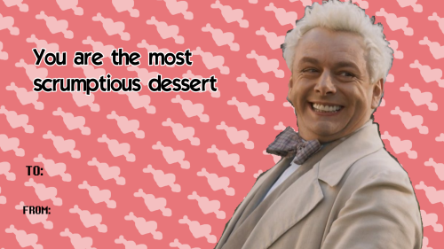 ineffablelovebirds:ineffablelovebirds:Some extra shitty Good Omens valentines cards I made in a spur