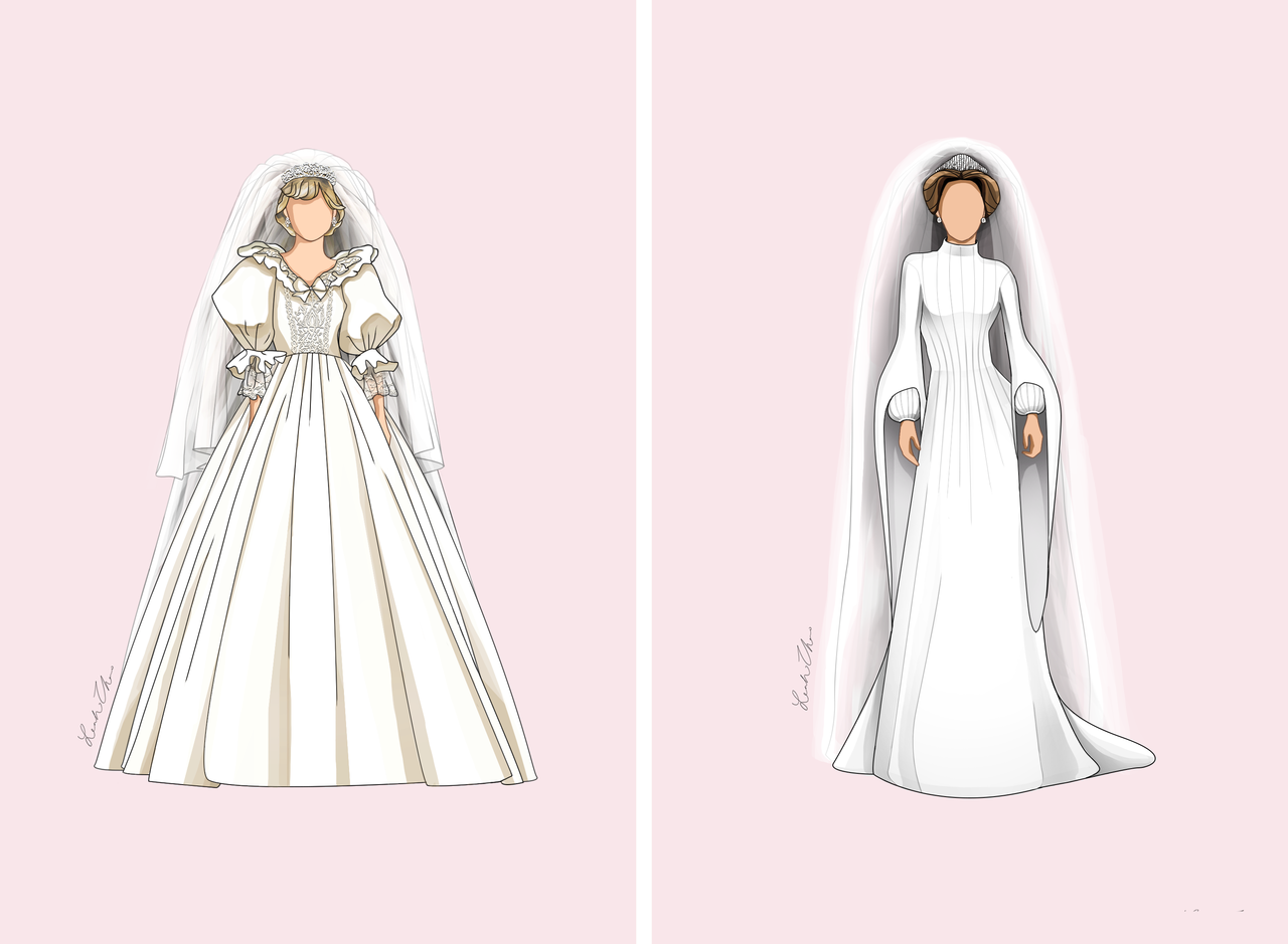early20thcenturynerd:  ice-cream: Infographic of British Royal wedding dresses throughout