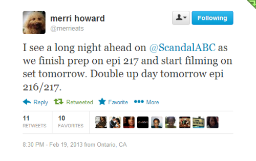 #Scandal season 2 production status from Merri Howard!