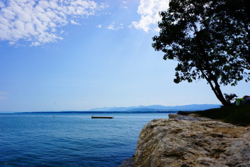 Into the blue of Lake Geneva.Lake Geneva, Switzerland.