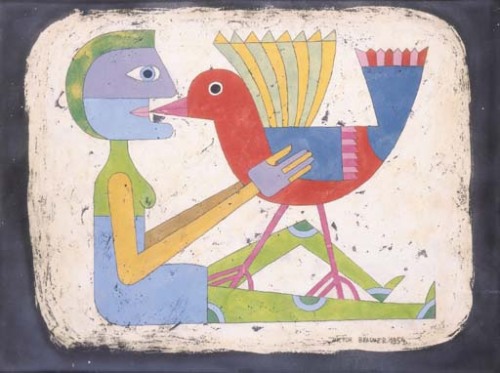 artist-brauner: Initiation Into Liberty, 1954, Victor BraunerMedium: encaustic,masonite