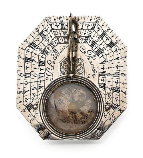 Sundial, 18th century. Silver, inscription &ldquo;Le Maire de Paris&rdquo;.