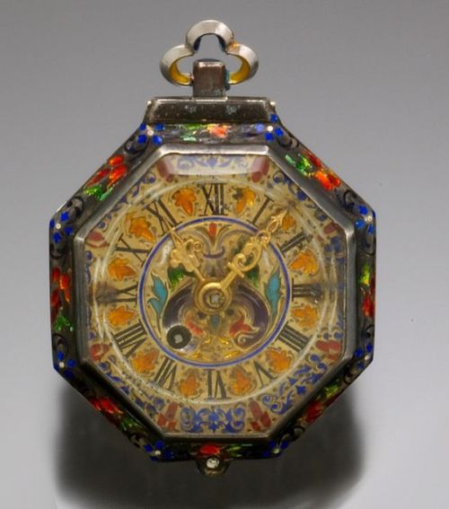 8 Sided Enamel Rock Crystal Enameled Dial Verge Fusee Pocket Watch with Key                