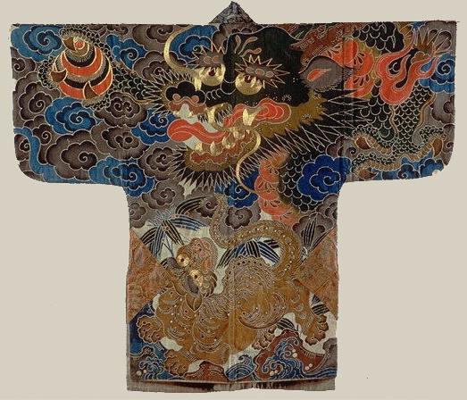 yorkeantiquetextiles:
“ Festival coat with dragon. Meiji period (1868–1912), Japan.
Cotton tabby, resist dyed and painted.
Purchase, Seymour Fund and Citibank, N.A. Gift, 1986. MET. “A tiger accompanies the bold dragon on this jacket. The dragon...