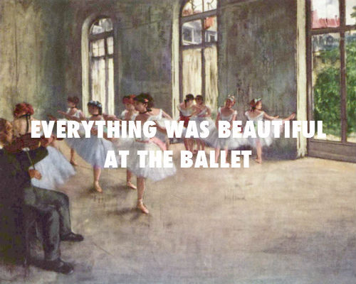 theatrearthistory:Edgar Degas, Ballet Rehearsal (1874) / “At the Ballet,” A Chorus Line (1975)