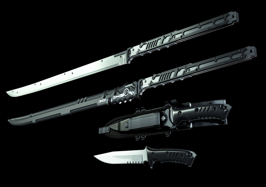 gunrunnerhell:  Jinroh Katana &amp; Combat Knife (3D Rendered Concept) - Michael