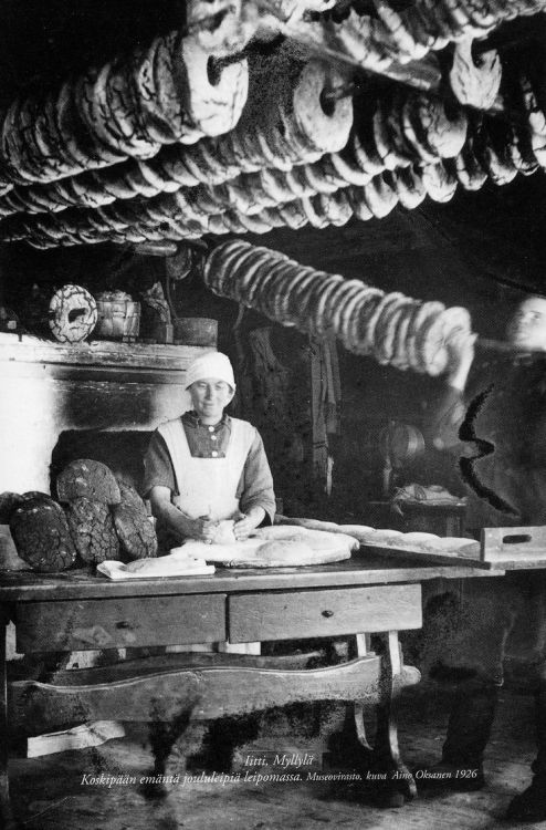 Woman making rye bread for Christmas in the village of Koskipää, northeast of Tampere, Fin