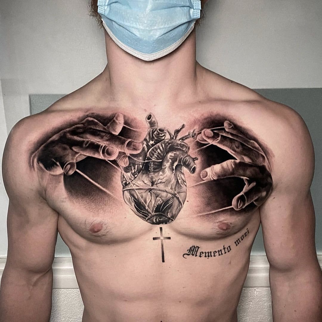Anatomical Heart  Wings  Cool chest tattoos Chest tattoo men Chest  tattoo