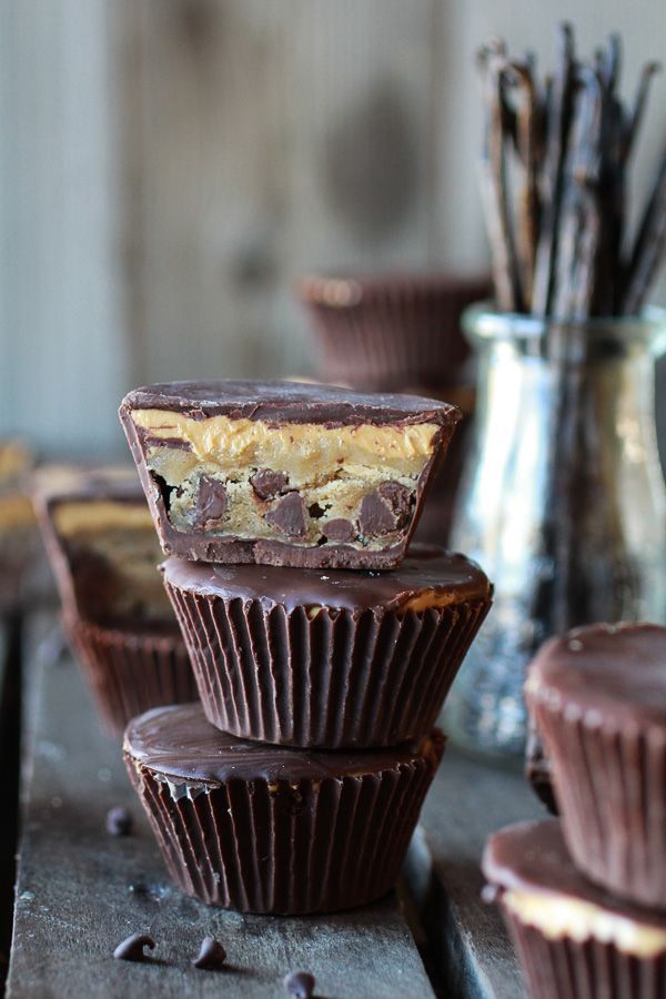 confectionerybliss: Giant Chocolate Chip Cookie + Cookie Dough Peanut Butter Cups