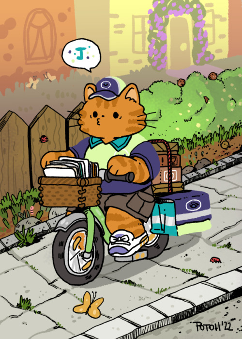  Murphy on his way to bring you your saturday mail!Postcard design for my sticker club on ko-fiSign 