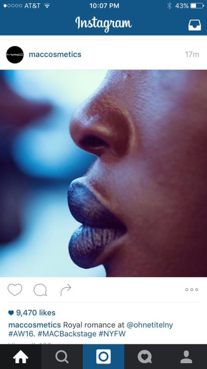 s1uts:svckmycokkiness:thetrippytrip:What happens when MAC posts a photo of a beautiful black woman’s