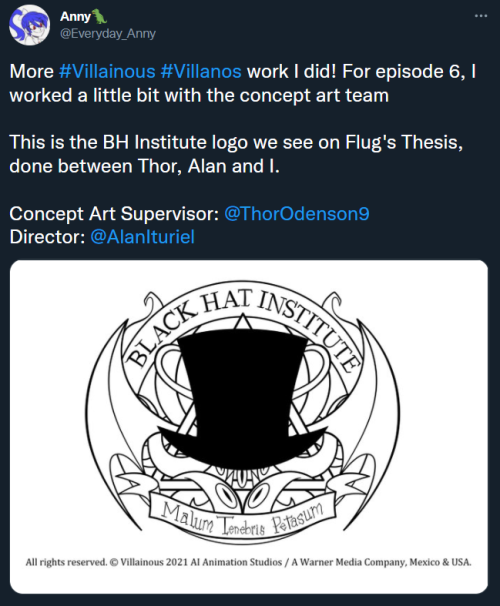 nightfurmoon:  We got a clean version of BH’s institute logo! “Malum Tenebris Petasum” means “Evil Dark Hat” or “Evil Hat of Darkness”, something along those linesSource of the tweet below