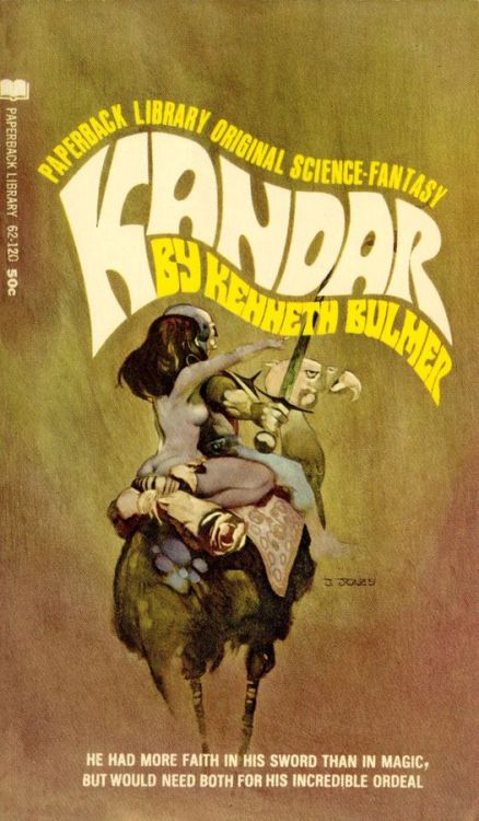 70sscifiart: Jeffrey Catherine Jones’s 1969 cover to Kandar, by Kenneth Bulmer, along with a partial