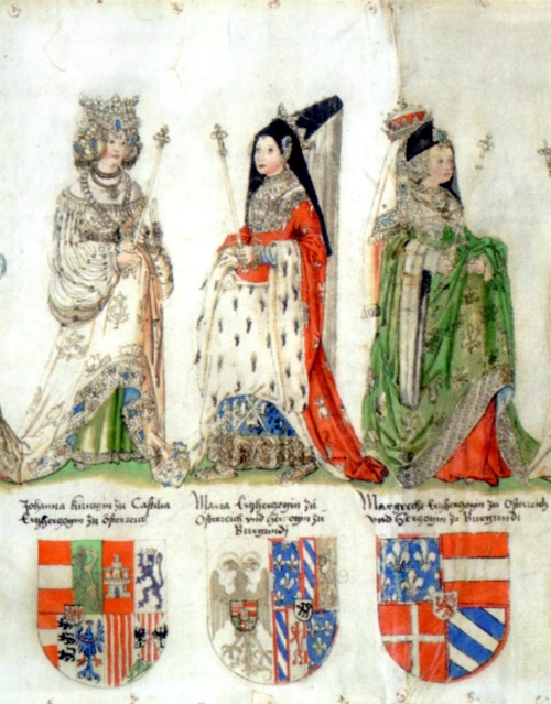 Mary of Burgundy,  middle with her daughter in law Joanna  of Castile left and her daughte