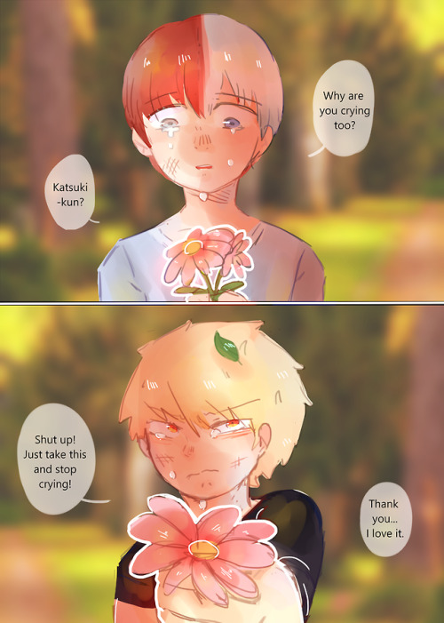 sonamiri: Concept: Childhood/FlowersTodoroki was crying by himself at the park and Bakugou tried to