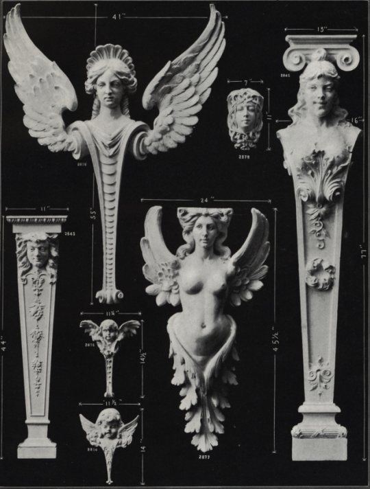 “Caryatids and heads.” Illustrated catalogue of plastic ornaments cast in plaster for interiors and composition for exterior of...