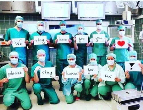 calis-discourse:  awesome-picz:    “I Stayed At Work For You, You Stay At Home For Us!” Doctors And Nurses Plead With The Public To Listen To Them     I’m reblogging the version without the clowns on it