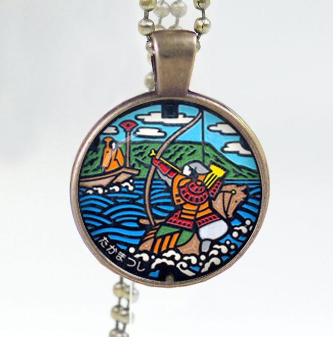Japanese Illustration Necklace Pendant glass