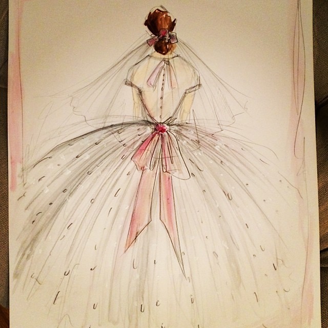 csiriano:  Sketch of the day: Tulle wedding gown with satin ribbon belt. #cssketch