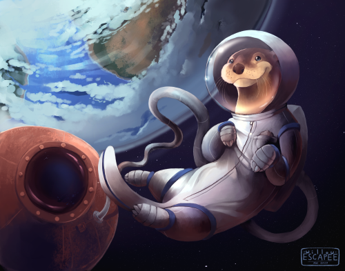 willowescapee:otter in space || 2020[Image ID: a digital painting of an otter in a space suit floati