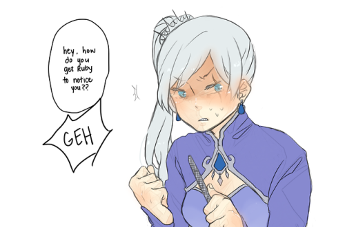 jiyeong:useless lesbian baby ilia asking useless lesbian senpai weiss for advice on how to get the cute cat girl (to hold her hand)