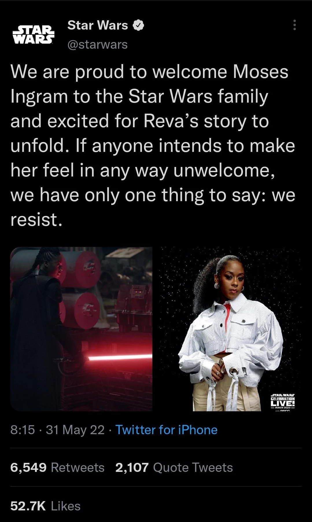 Star Wars on Twitter: We are proud to welcome Moses Ingram to the Star  Wars family and excited for Reva's story to unfold. If anyone intends to  make her feel in any