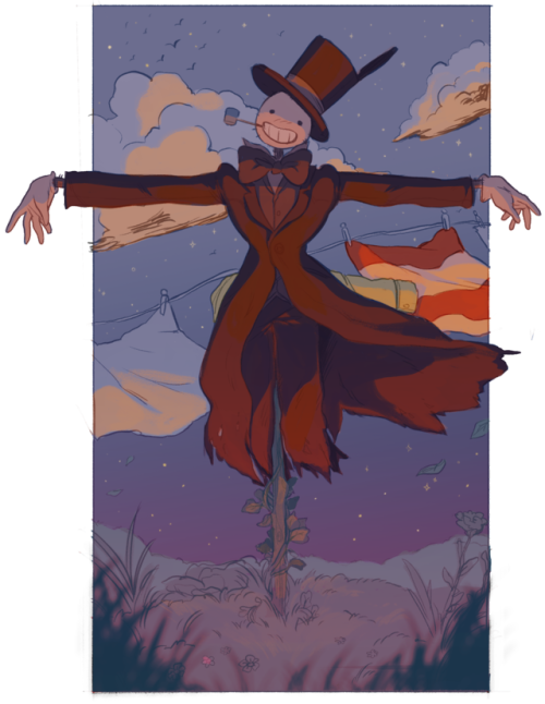 machopie: the probably least spookiest scarecrow for a Halloween drawing, but i love turnip head hes