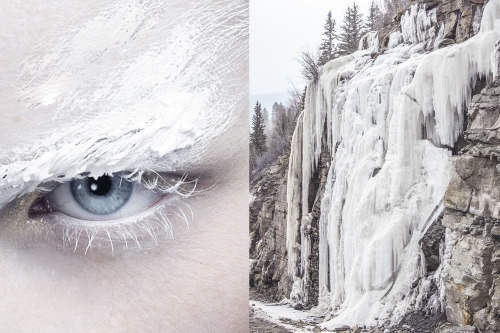whereiseefashion:  Match #189 “The White Story” photographed by Matilde Travassos for Vision China | Frozen waterfall photographed by Pia Valesca in Aspen, USA More matches here
