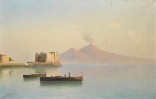 Gavril Pavlovich‏ Kondratenko  (1854 - 1924)Old Harbour with a View of Vesuvius