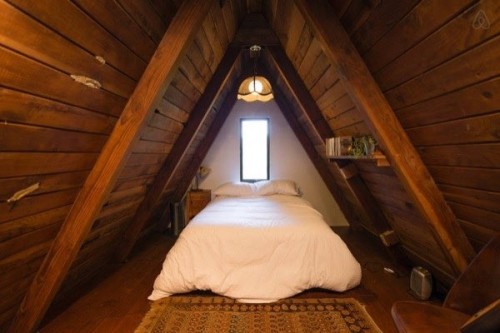 dirtbag-darling:Cozy A-Frame Cabin in the Redwoods