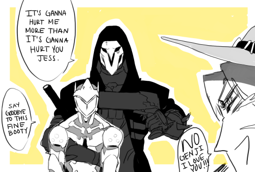 genbooty:    this was someone highlight, reaper had a double kills then turn around and saw mccree with an enemy genji, he did a cheer emote for genji and reaper just one shot genji while mccree watch in pain lol it was funny.    
