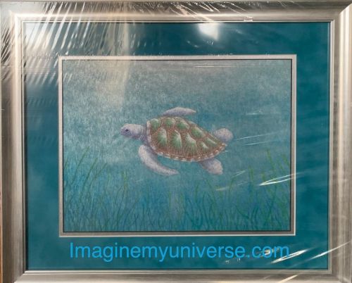 Now finished with frame and all “Mystic Leucistic Green Sea Turtle”! Doing this ink painting was ext
