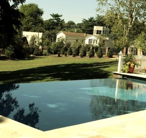 Pool DC MetroPool House - Mid-sized Modern Backyard Stone And Rectangular Infinity Pool House Idea