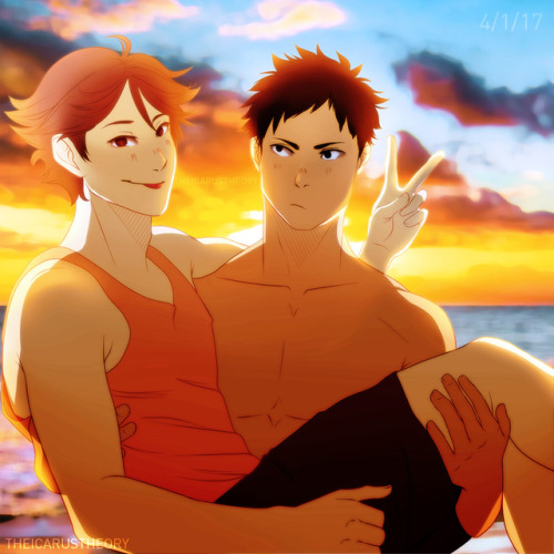 “Just another day in the beach with the greatest man on earth!!!…and there’s Iwa-chan.” said Oikawa, who is actual garbage.Happy 4/1 to the Iwaois!