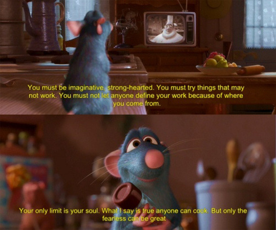 repomantis:  garashirs:  garashirs: ratatouille went so hard and it didn’t even have to this  is a kid’s movie about a rat who wants to be a chef and i feel like  i’ve just been flayed bald  Never forget this iconic speech  