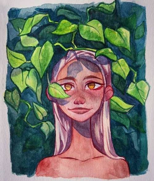 Es una planta de sombra :$#watercolor #plants #plantas #acuarela #green #whitehair https://www.insta