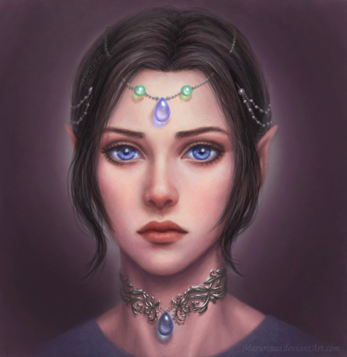 marurenai:  Elf girl portrait , 2015 painted by me with photoshop cs5 and a wacom bamboo tablet :)