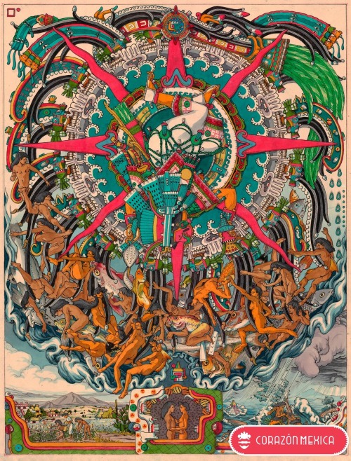 talonabraxas:   The 1-5 Sun, Nahui Ehecatl, Mexica (Aztec) Spiritual Art, Corazón
