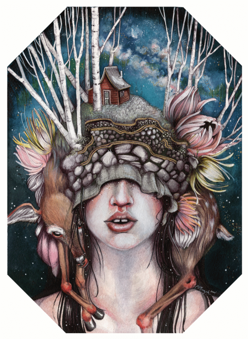 asylum-art:  Christina Mrozik Christina Mrozik is an artist from Michigan, USA. She often draws with ink and marker on paper, adding bursts of color with watercolor and high pigmented acrylics. She views the art making process as one of portraiture, in